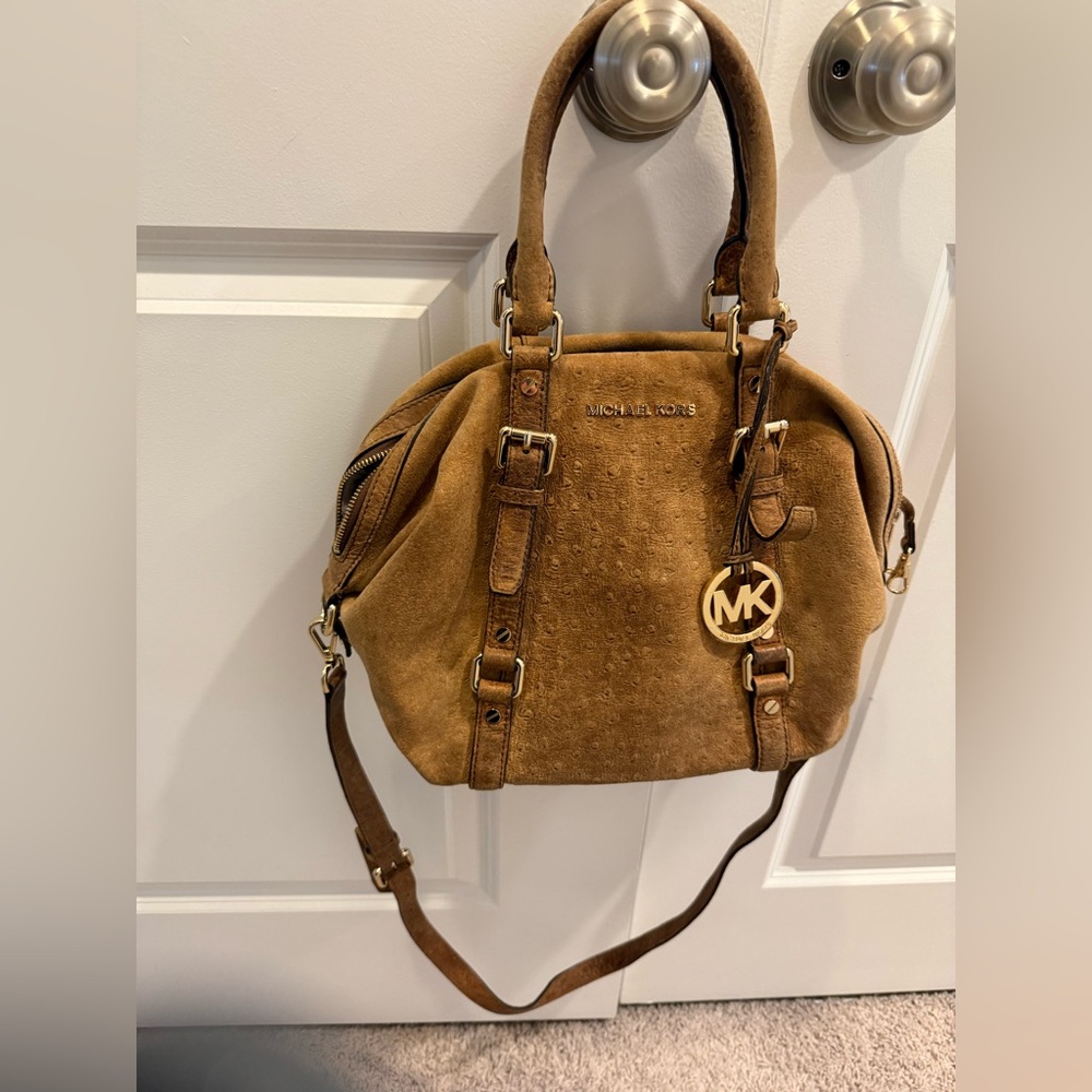 Michael Kors Tan Distressed Tan Leather Satchel
